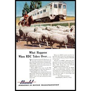 1953 Budd Transportation RDC Passenger Car Vintage Print Ad Sheep Cowboy Photo